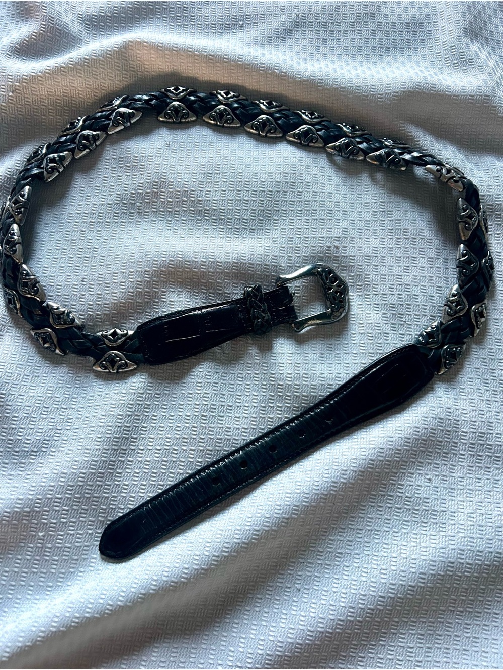 Vintage 1996 Brighton "Mazatlan" black braided leather and metal concho belt